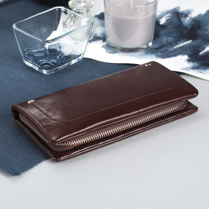 Кошелёк жен, 5 отделов, для карт, для монет на молнии, цвет коричневый