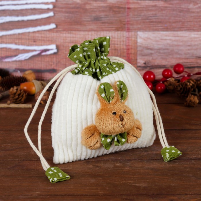 Подарочная сумочка "Зайка с бантиком" ушки в горошек, цвета МИКС