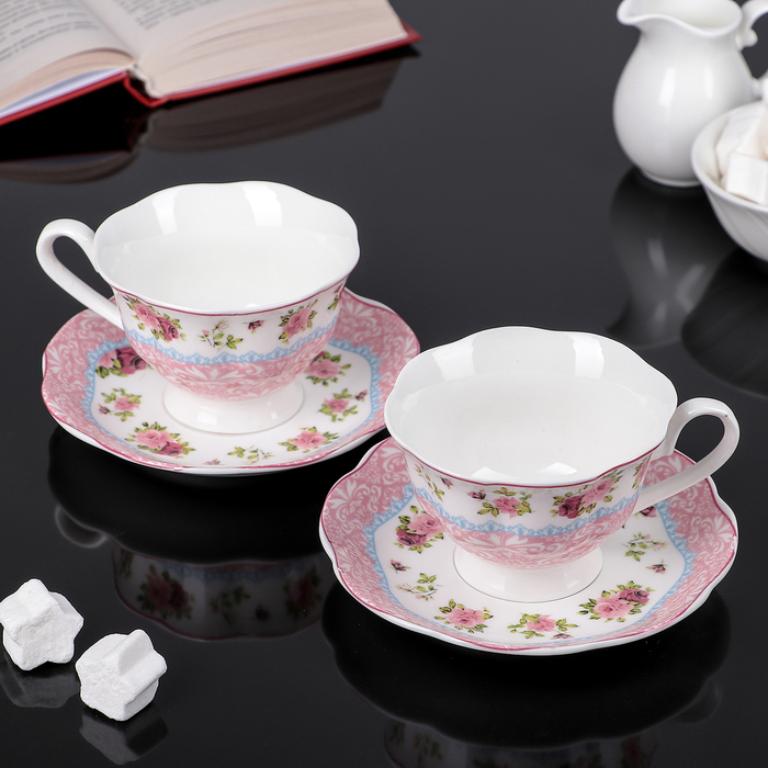 Набор чайный "Элегия", на 2 персоны: 2 кружки 150 мл, 2 блюдца, цвета МИКС