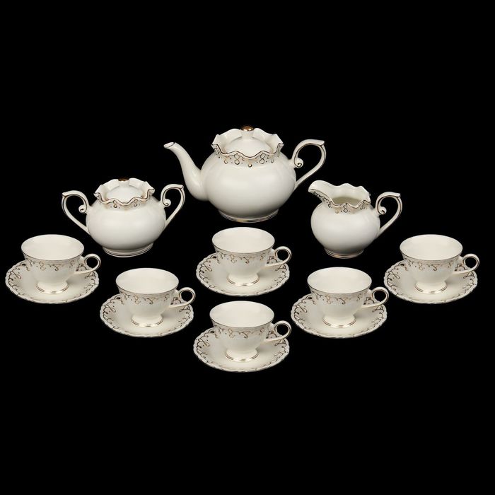 Сервиз чайный "Люмьер",15 предметов: чайник 1,3 л, сахарница, молочник, 6 чашек 220 мл, 6 блюдец