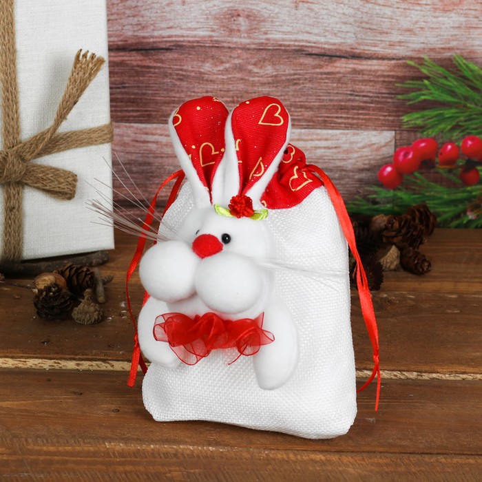 Подарочная сумочка "Зайка" сердца на ушках, виды МИКС