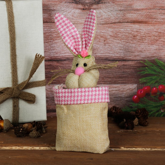 Подарочная упаковка "Усатый зайка" с цветочком, цвета МИКС