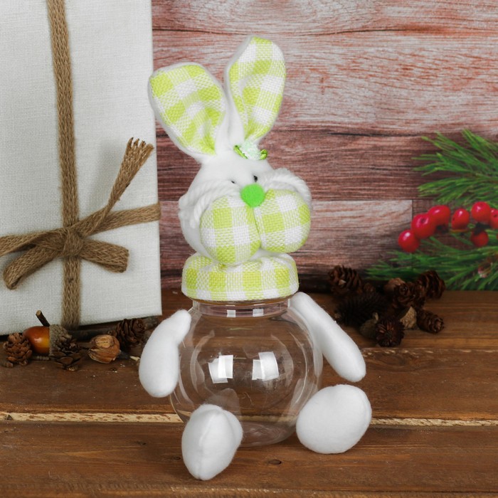 Подарочная упаковка "Зайка" ушки в клетку, цвета МИКС