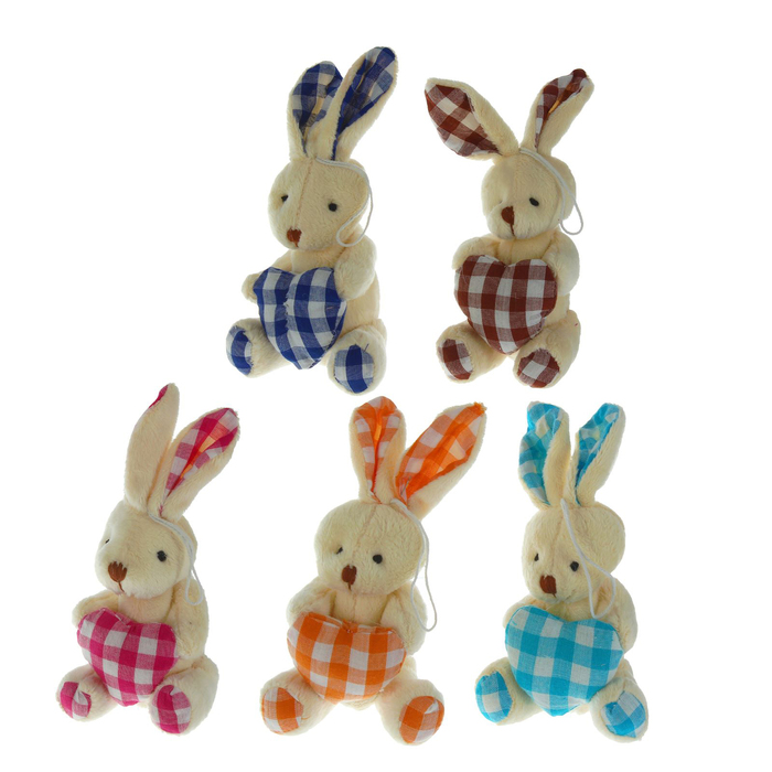 Мягкая игрушка-подвеска "Зайка с сердцем" в клеточку, цвета МИКС