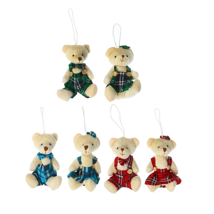 Мягкая игрушка-подвеска "Мишка", костюм в клетку, виды МИКС