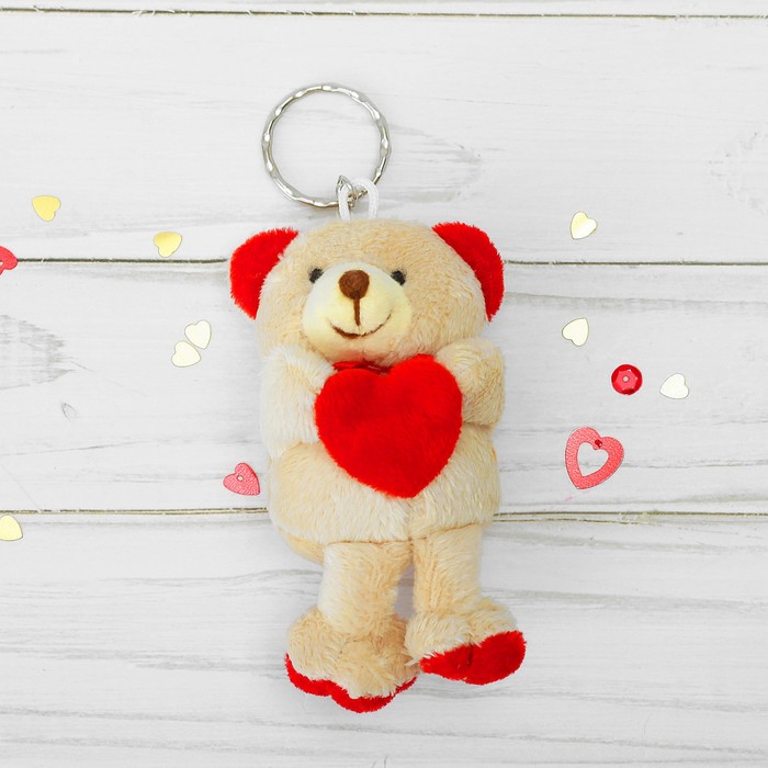 Мягкая игрушка брелок "Мишка" с сердцем и бантиком, цвета МИКС