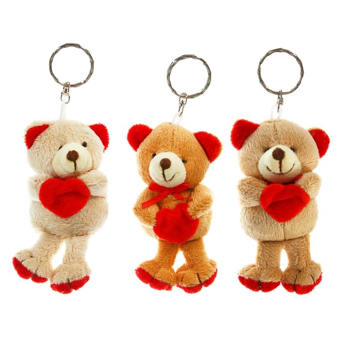 Мягкая игрушка брелок "Мишка" с сердцем и бантиком, цвета МИКС