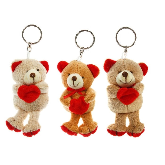 Мягкая игрушка брелок "Мишка" с сердцем и бантиком, цвета МИКС