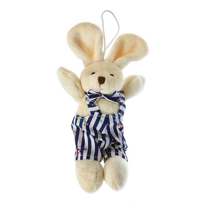 Мягкая игрушка-подвеска "Заинька", одежда в полосочку, виды МИКС