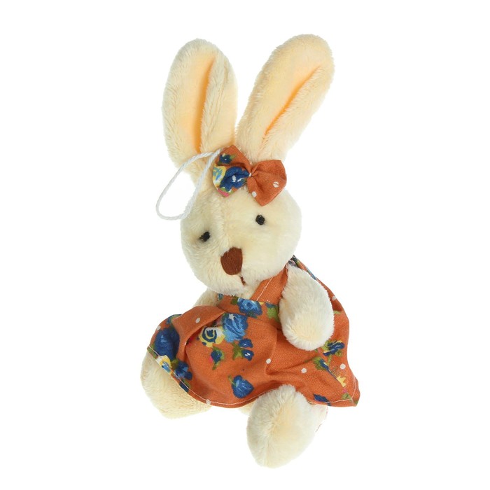 Мягкая игрушка-подвеска "Белый зайка", костюм в цветочек, виды МИКС