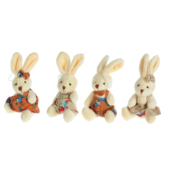 Мягкая игрушка-подвеска "Белый зайка", костюм в цветочек, виды МИКС