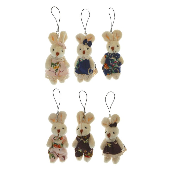 Мягкая игрушка-подвеска "Зайка", одежда в цветочек, виды МИКС