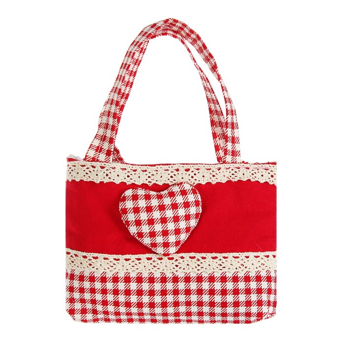 Подарочная сумочка "Сердечко" с каймой, цвета МИКС