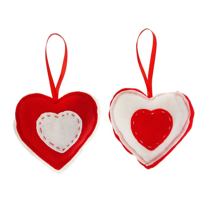 Мягкая игрушка-подвеска "Двойное сердце" со стежками, цвета МИКС