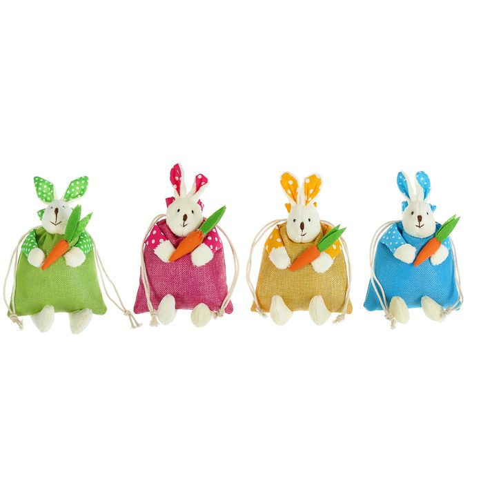 Подарочная сумочка "Зайка с морковкой" ушки в горошек, цвета МИКС