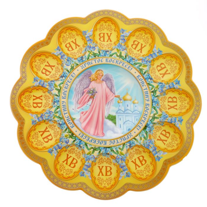 Пасхальная подставка на 12 яиц и кулич "Христианский ангел"
