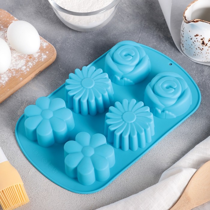 Форма для выпечки "Ромашка, роза", 6 ячеек, цвета МИКС