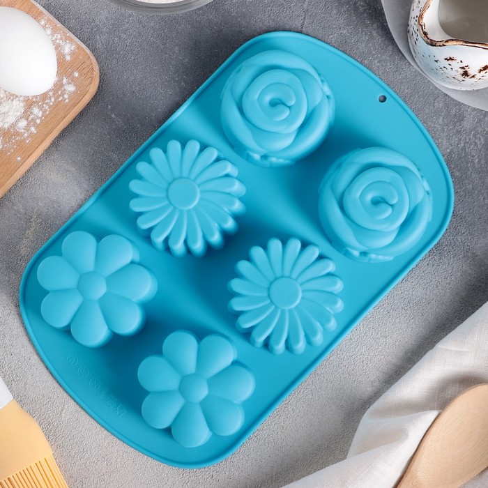 Форма для выпечки "Ромашка, роза", 6 ячеек, цвета МИКС