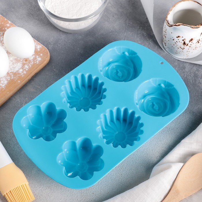 Форма для выпечки "Ромашка, роза", 6 ячеек, цвета МИКС