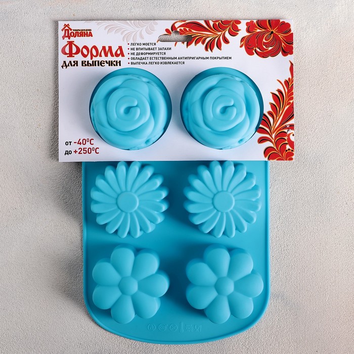 Форма для выпечки "Ромашка, роза", 6 ячеек, цвета МИКС