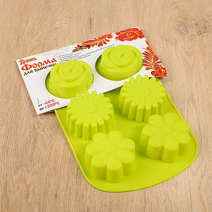 Форма для выпечки "Ромашка, роза", 6 ячеек, цвета МИКС
