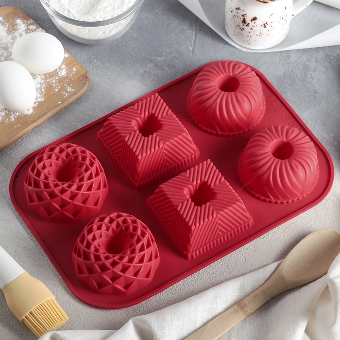 Форма для выпечки "Немецкий кекс. Спирограф", 6 ячеек, цвета МИКС