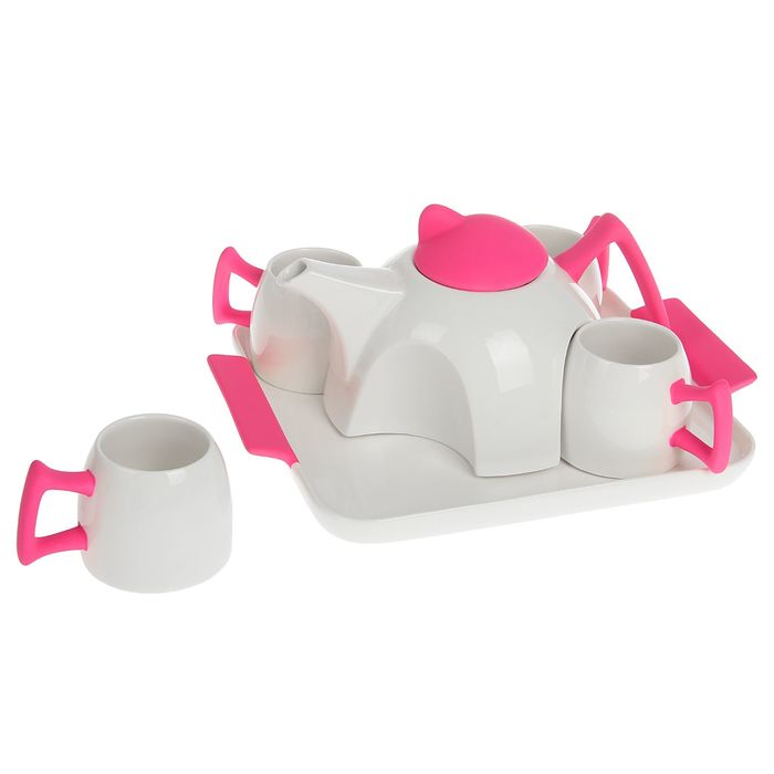 Сервиз чайный на подносе 5 пред "Пинк" чайник 750 мл, кружка 100 мл, декор силикон