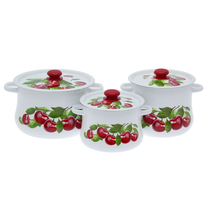 Набор кастрюль "Вишнёвый сад" 3 предмета: 4 л, 5,5 л, 8 л