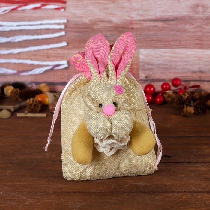 Подарочная сумочка "Зайка", на ушках сердечки, цвета МИКС