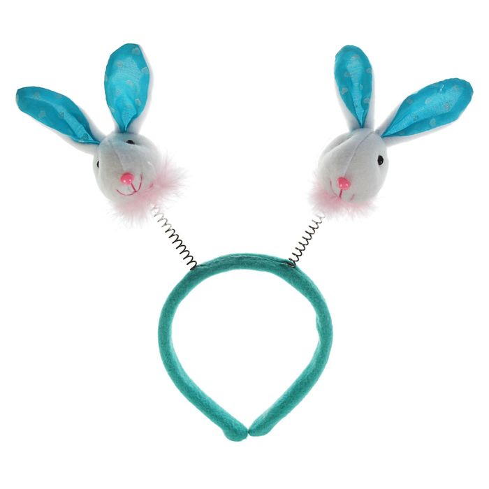 Карнавальный ободок "Зайка" с пушком, ушки в горох. цвета МИКС