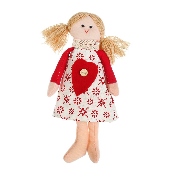 Мягкая игрушка кукла "Ириша" с сердцем на платье, цвета МИКС