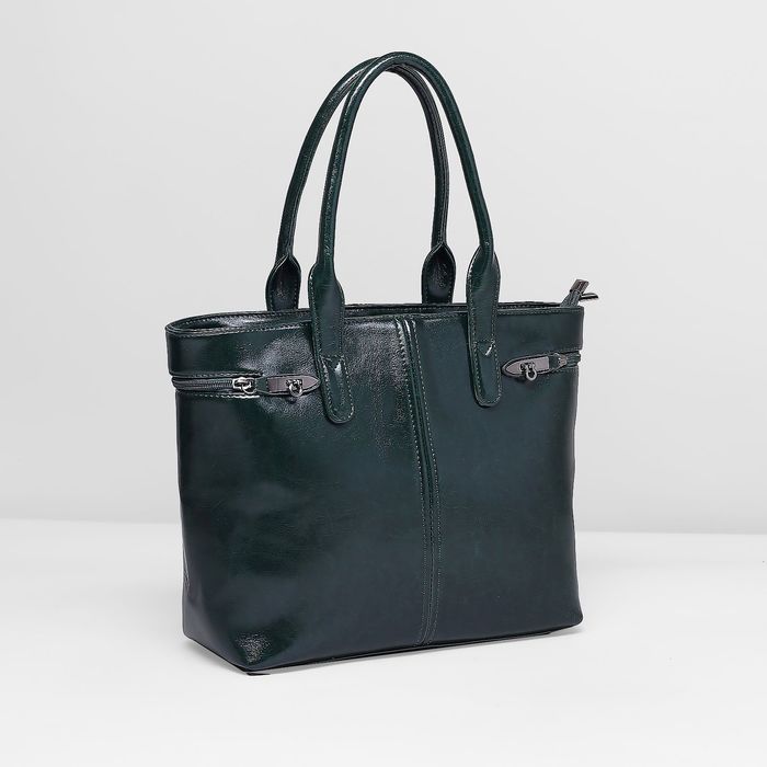 Сумка женская на молнии, 2 отдела, наружный карман, длинный ремень, цвет зелёный