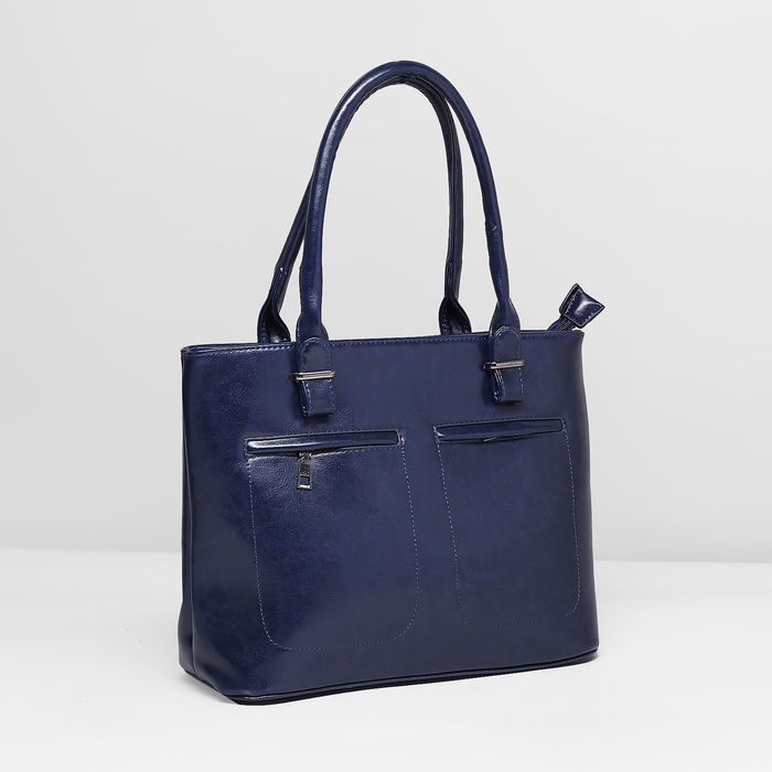 Сумка женская на молнии, 2 отдела, 3 наружных кармана, цвет синий