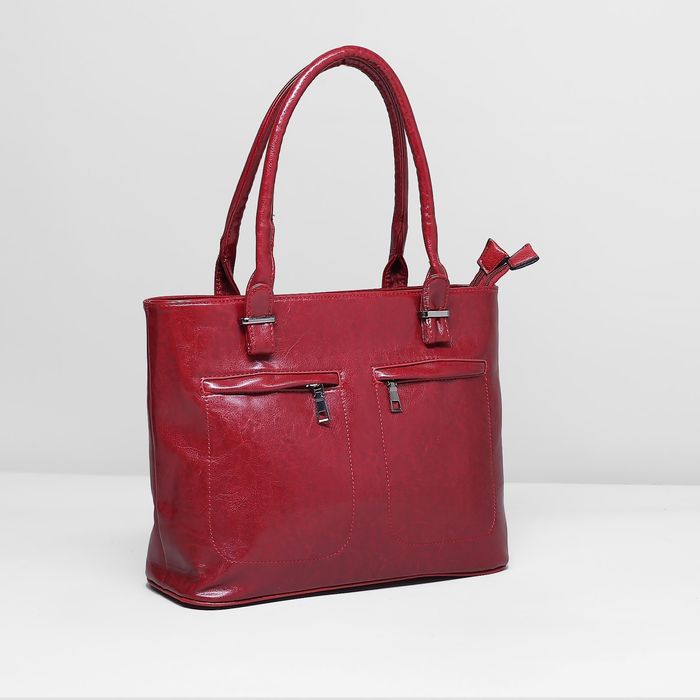 Сумка женская на молнии, 2 отдела, 3 наружных кармана, цвет красный