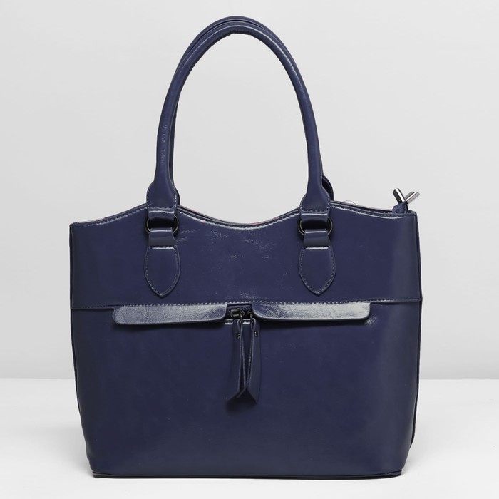 Сумка женская на молнии, 2 отдела, 3 наружных кармана, цвет синий