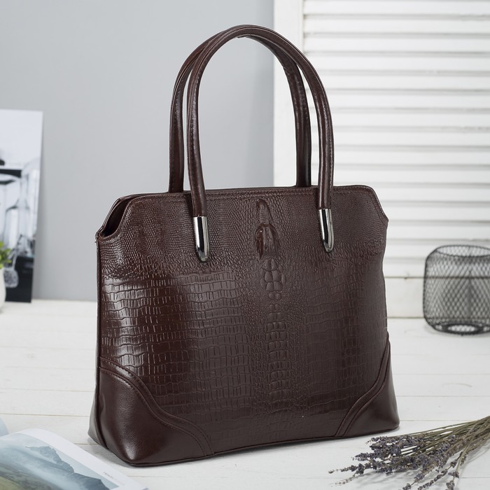 Сумка женская на молнии, 1 отдел, наружный карман, цвет коричневый