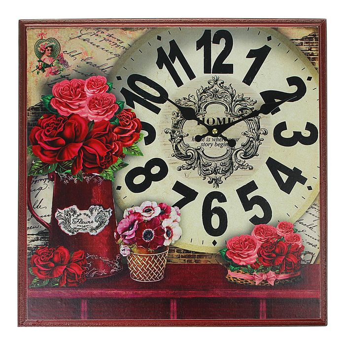 Часы настенные, серия Ретро «Пионы», квадратные, 42х42 см