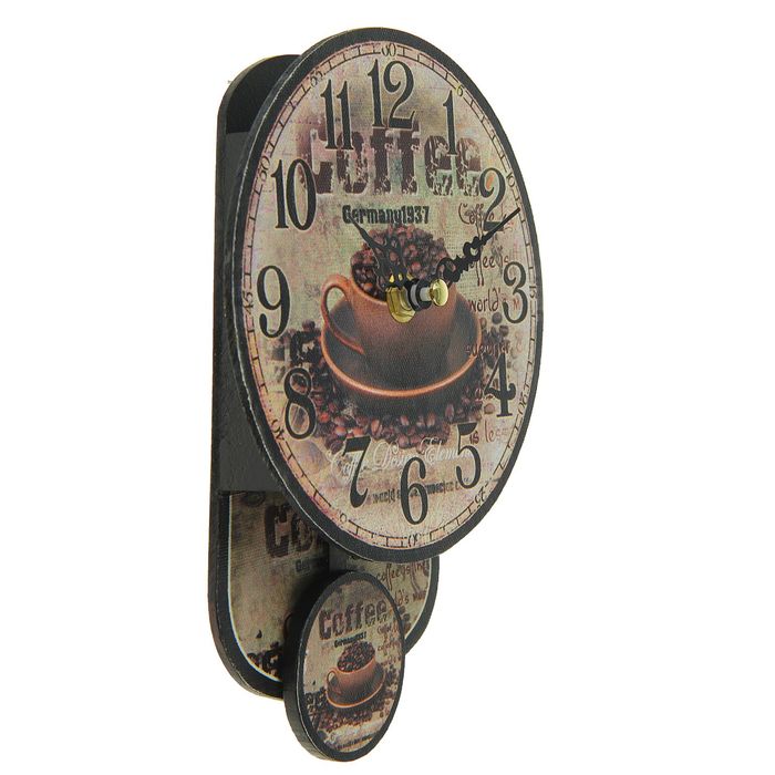 Часы настенные, серия Ретро с маятником «Кофе в чашечке», круглые, d=14 см
