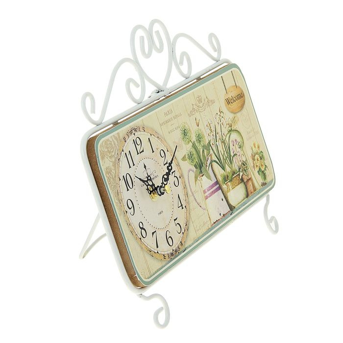 Часы настольные серия Ковка. На ножках, на циферблате Травы, белые 22*32см