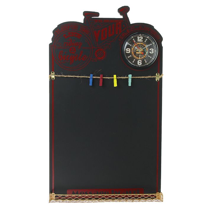 Часы настенные «Велосипед», доска для записей в комп-те, 4 прищепки, 35х60 см