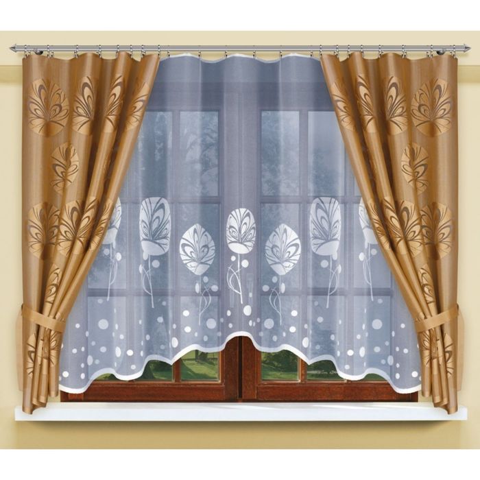 Шторы кухонные, 170х145 см-2 шт, тюль 150x300 см