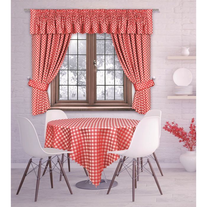 Комплект штор, размер 170х170 см, ламбрекен 40х300 см, цвет красный
