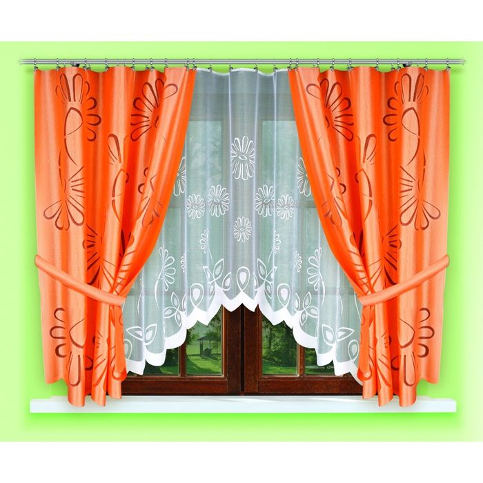 Шторы кухонные, размер 145х170 см-2 шт, тюль 300х160 см