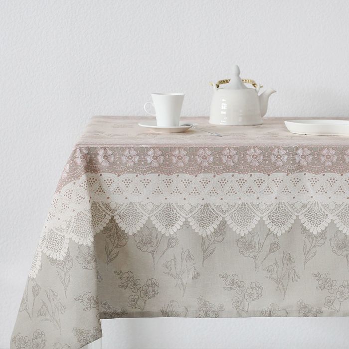 Скатерть "Доляна" Кружево 145*144 см, 100% хлопок, рогожка, 164 г/м2