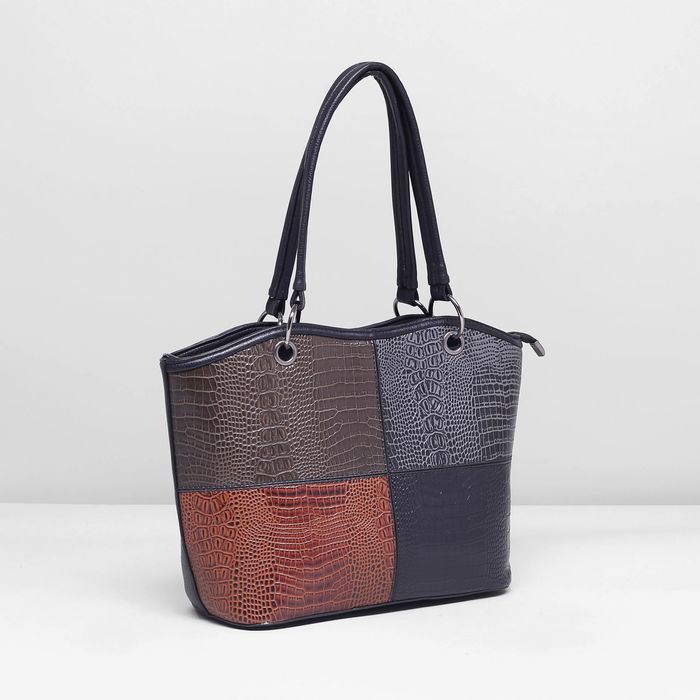 Сумка женская, 1 отдел с перегородкой, наружный карман, цвет коричневый/серый/хаки/чёрный