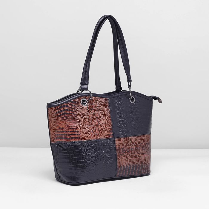 Сумка женская, 1 отдел с перегородкой, наружный карман, цвет чёрно-коричневый