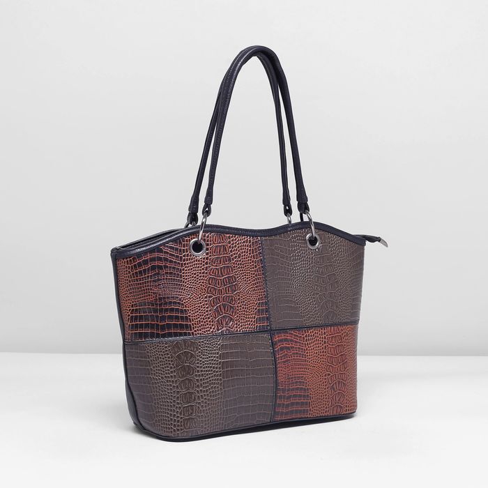 Сумка женская, 1 отдел с перегородкой, наружный карман, цвет коричневый/хаки/чёрный