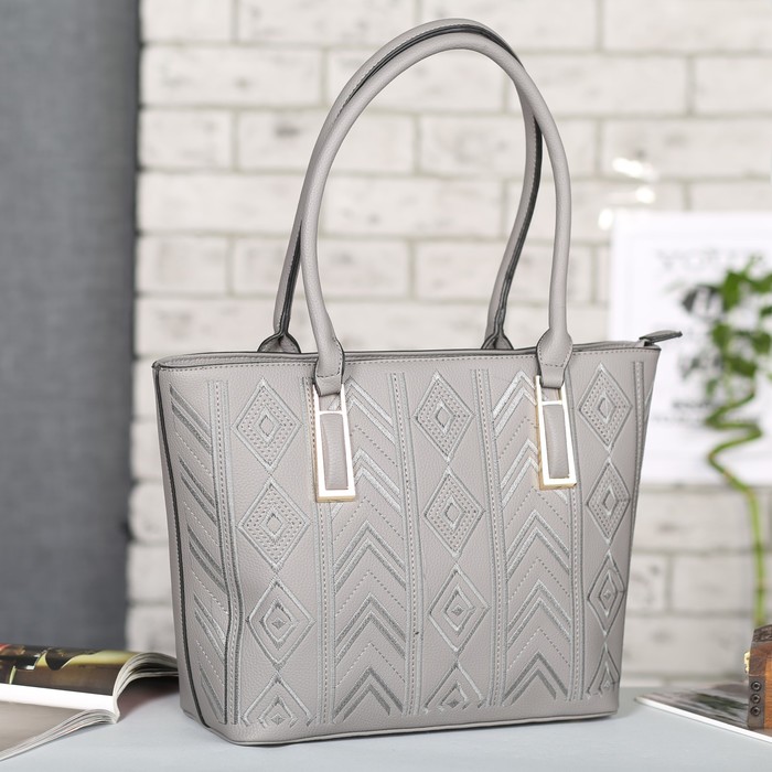 Сумка женская, 1 отдел с перегородкой, наружный карман, цвет серый