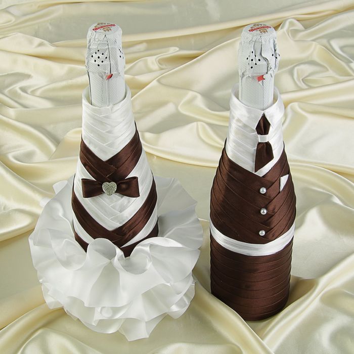 Украшения на шампанское "Элит-тубы" платье с юбкой шоколад (2 шт, )