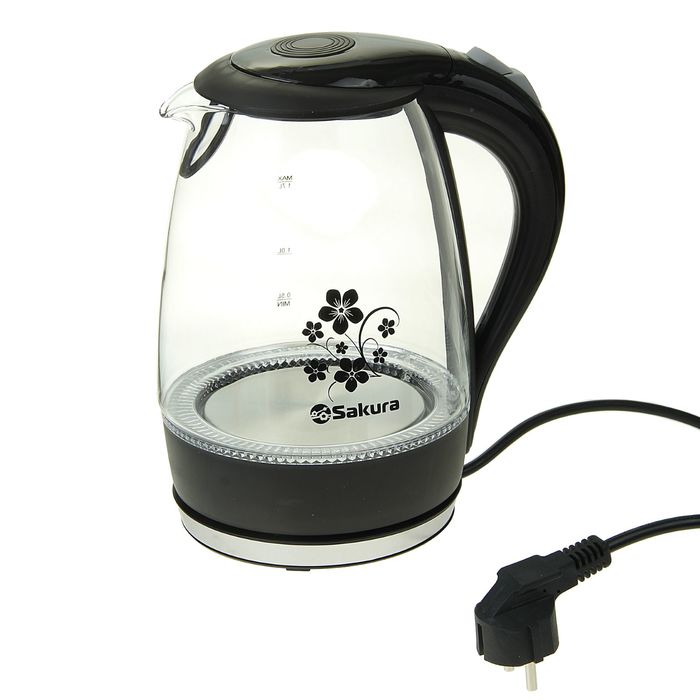 Чайник электрический Sakura SA-2710BK, 1850-2200 Вт, 1.7 л, стеклянный, подсветка